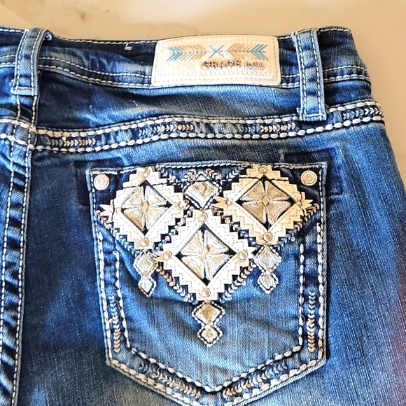 Grace Medium Wash Jeans embroidery Bling Pockets - Picture 4 of 14